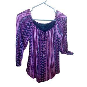 Beautiful BCX Colored Pink Blouse Lined Floral Boho Hippie XS